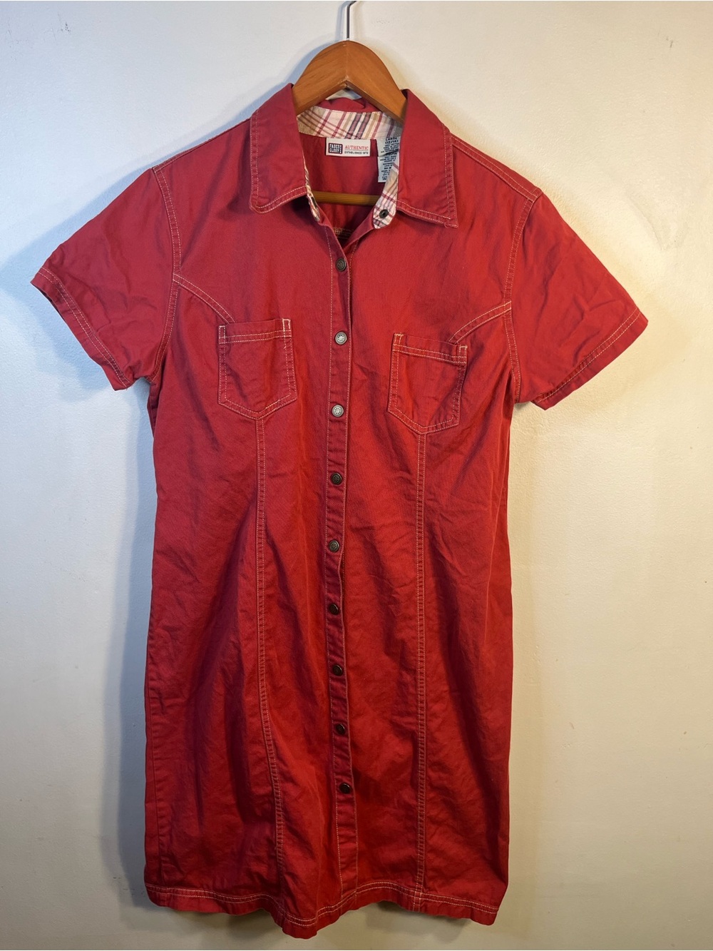 Faded Glory Red Short-Sleeve Button-Down Shirt Dress
